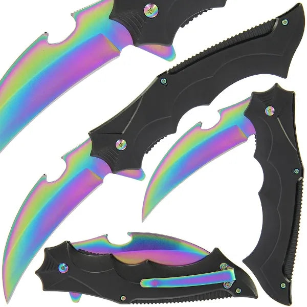 Lock Knife 072 - Aluminium Handle with Rainbow Clip and Rainbow Blade