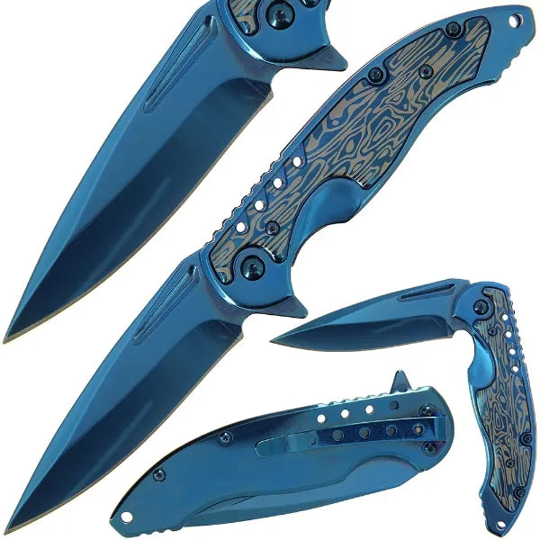 Lock Knife 521 - Blue Titanium Finish with SS Handle