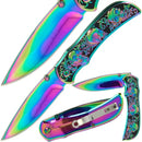 Lock Knife Skull-01 - Rainbow Finish with SS Handle